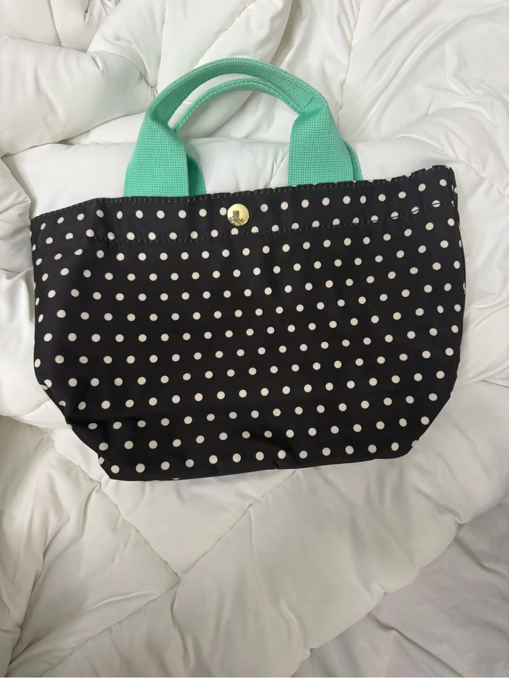 Mini Fossil Black Polka Dot Tote with Mint Handles & Matching Wallet